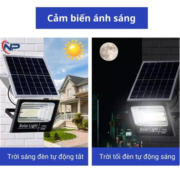 Đèn led năng lượng mặt trời SHOP NHẬT PHONG,đèn pha đôi LEON trang trí sân vườn 300W,500W, cảm biến, remot, BH 12 Tháng